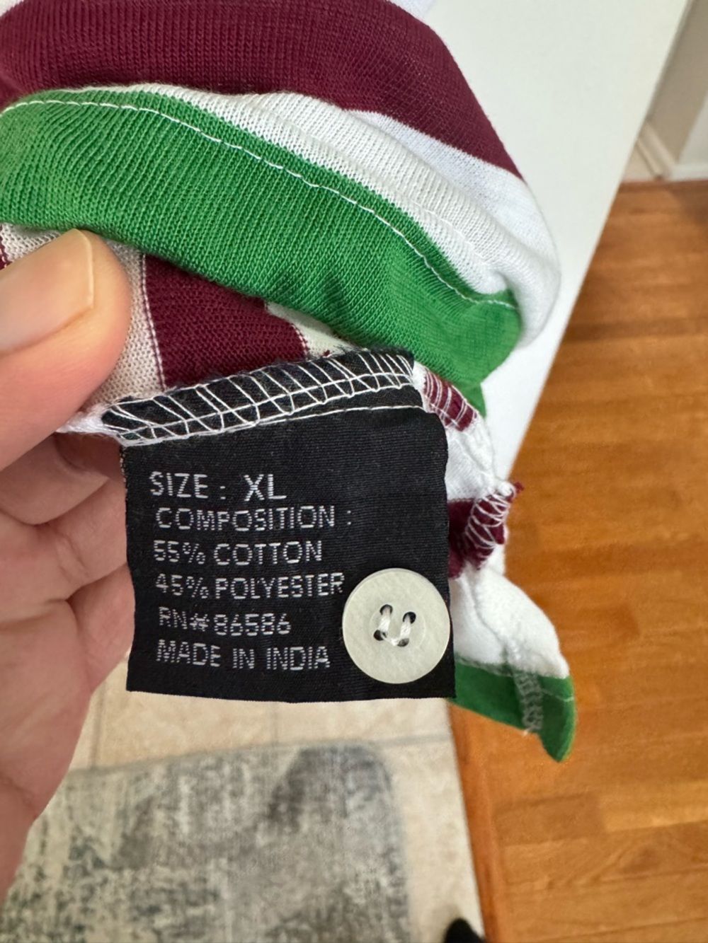Pacific Polo Club Men’s XL Polo Shirt Striped Green Maroon White Cotton Blend - Picture 4 of 10